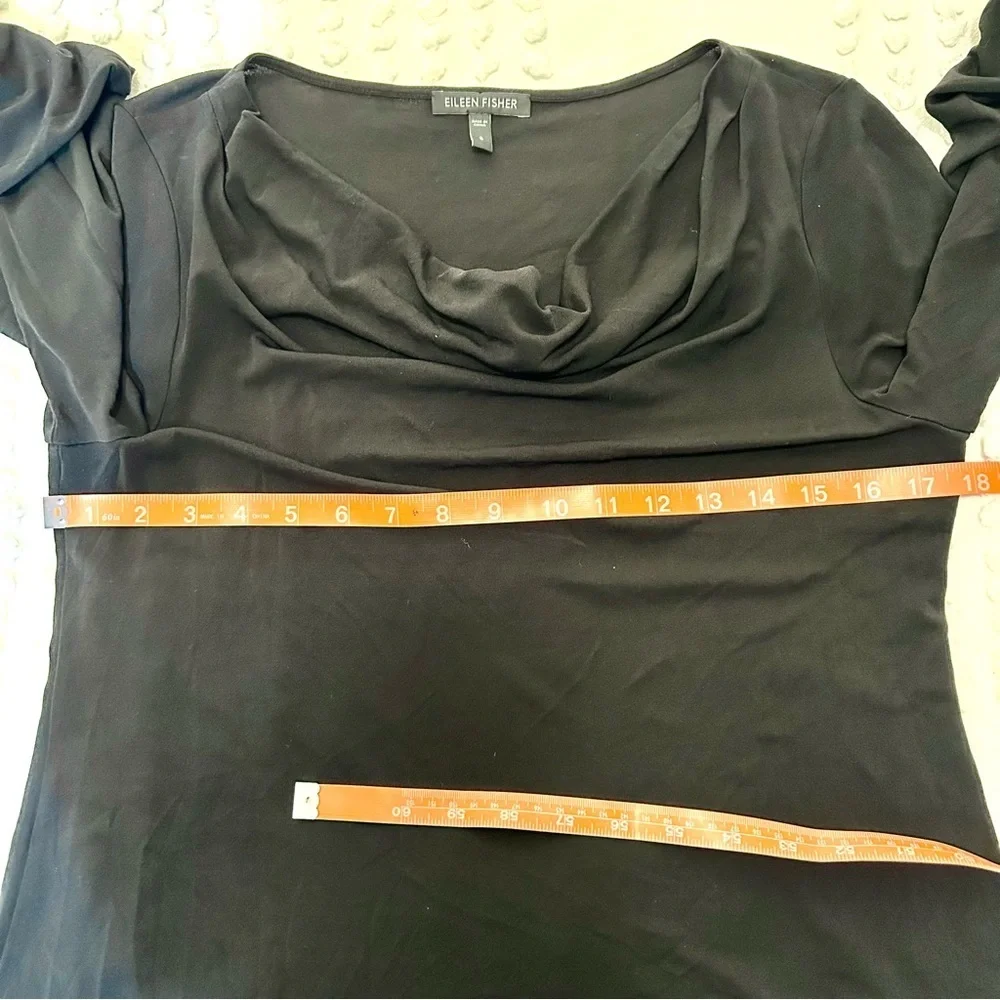 Eileen Fisher Black Long Sleeve Cowl Neck Blouse 100% Silk Sz S